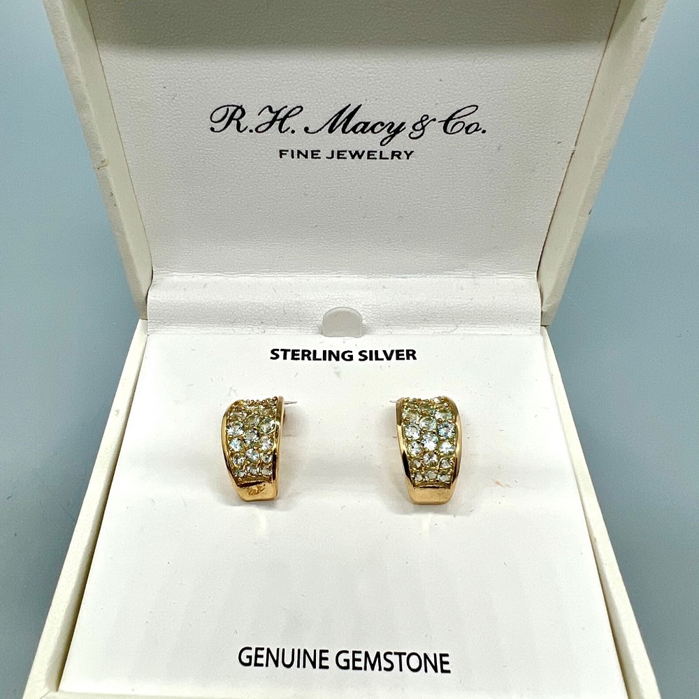 Gold Over 925 Sterling Silver Crystal Post Earrings